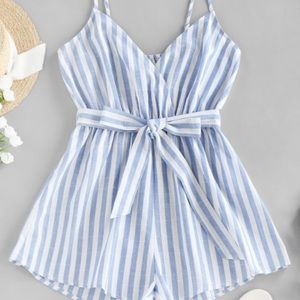 2/$10 NWOT Zaful Blue and White Striped Romper Size S